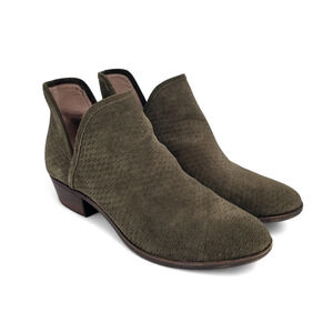 Lucky Brand Women's‎ 8.5M Suede Ankle Boots Olive Green Western Boho Booties EUC